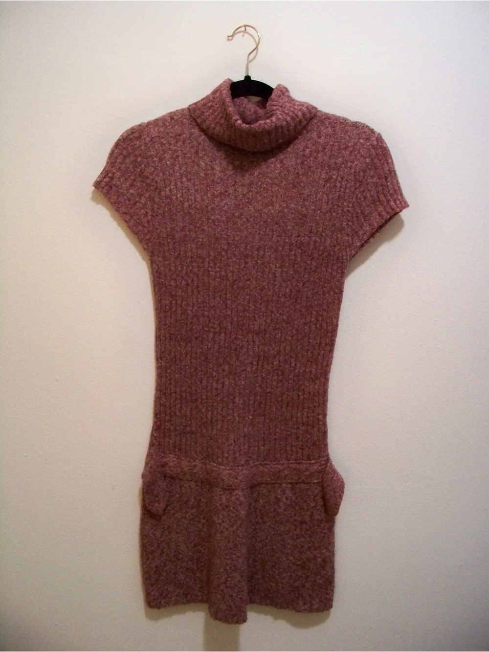 Pink Turtleneck Short-Sleeve Knit Mini Dress